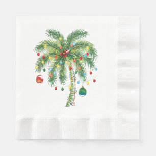 Serviette En Papier Palmier de Noël tropical avec lumières et ornam