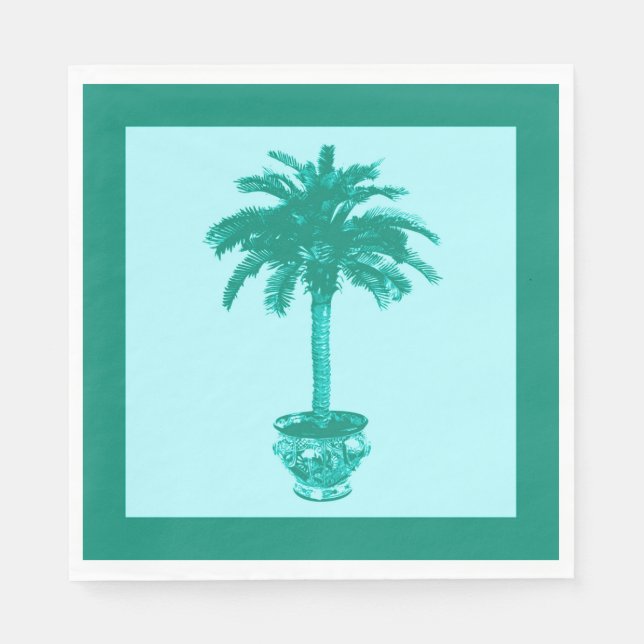Serviette En Papier Palmier en pot en turquoise et aqua (Devant)