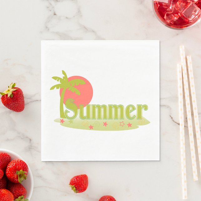 Serviette En Papier Palmier Été avec Soleil et Plage (Créateur téléchargé)