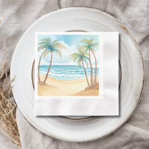 Serviette En Papier Palmier Tropical   Mariage Aquarelle de Plage