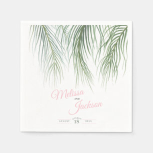 Serviette En Papier Palmier tropicale mariage vert foncé blanc