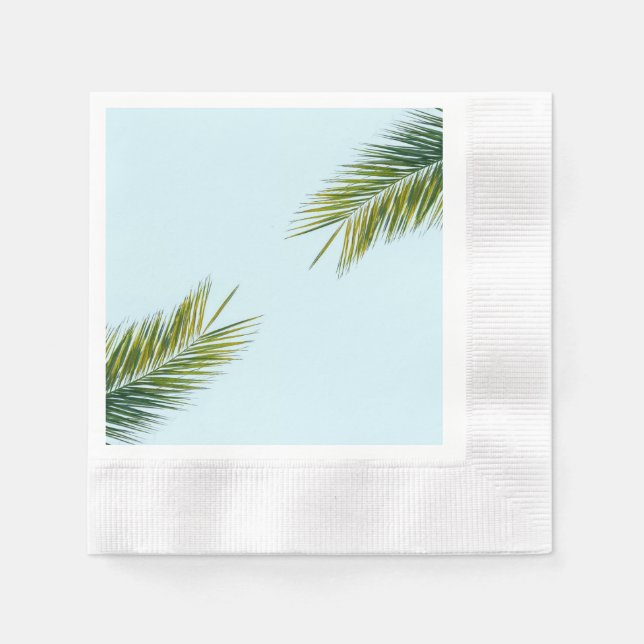 Serviette En Papier Palmier Vert Tropical sur Fond Bleu Clair (Devant)