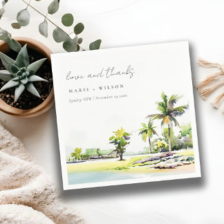 Serviette En Papier Palmiers côtiers tropicaux Mariage d'aquarelle