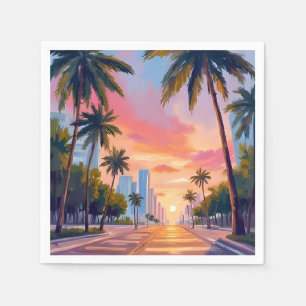 Serviette En Papier Palmiers de coucher de soleil de Miami