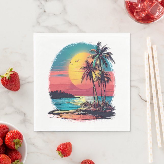 Serviette En Papier Palmiers et plage (En situation)