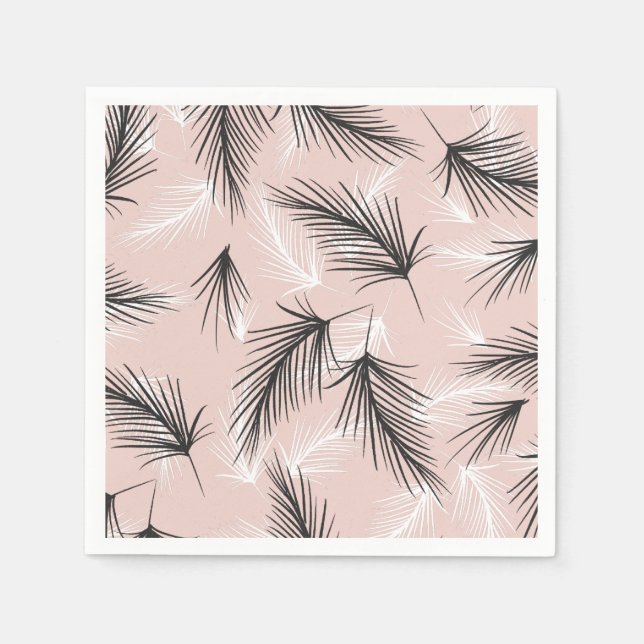Serviette En Papier Palmiers Noir Blanc Ton Terreux Rose (Devant)