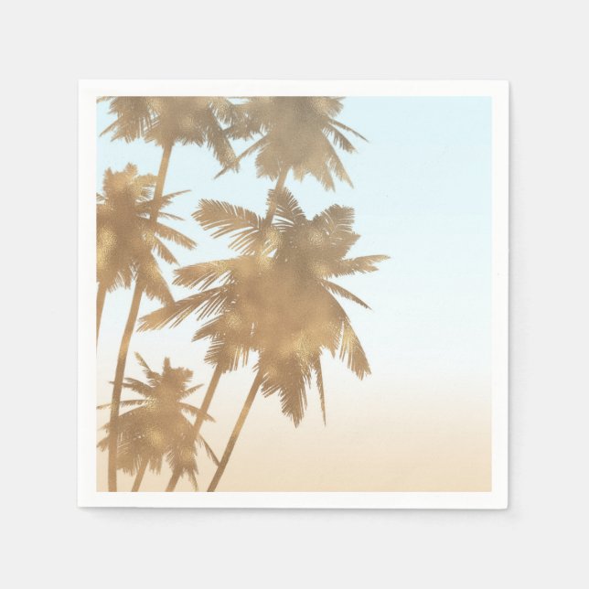 Serviette En Papier Palmiers Ombre de Plage Bronzé Doré Chic (Devant)