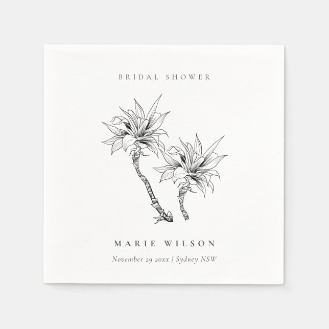Serviette En Papier Palmiers Tropicaux Noir Blanc Esquisse Enterrement (Devant)