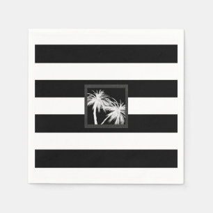 Serviette En Papier Palmiers tropicaux noirs et blancs Mariage moderne