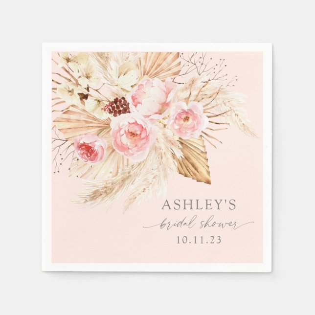 Serviette En Papier Pampas boho floral rose vif (Devant)