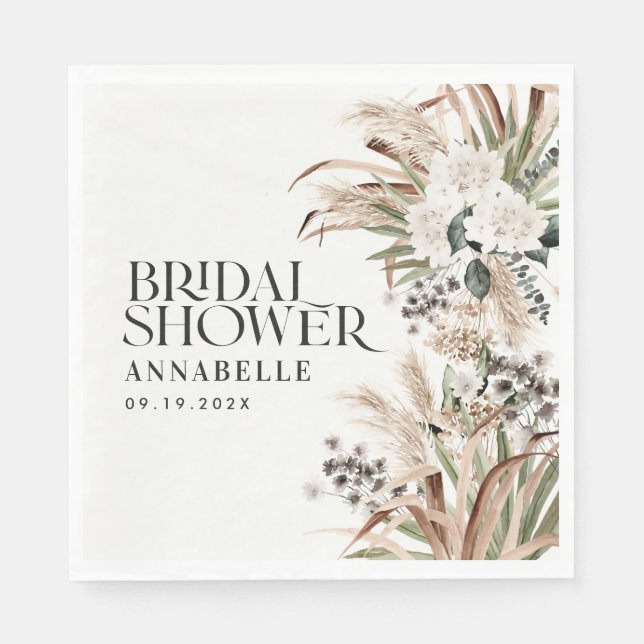 Serviette En Papier Pampas douche nuptiale herbe moderne élégant natur (Devant)
