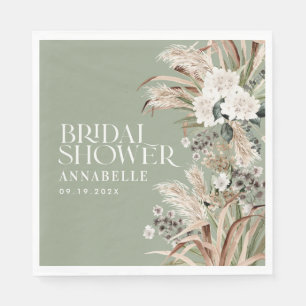 Serviette En Papier Pampas douche nuptiale moderne élégant vert sauge