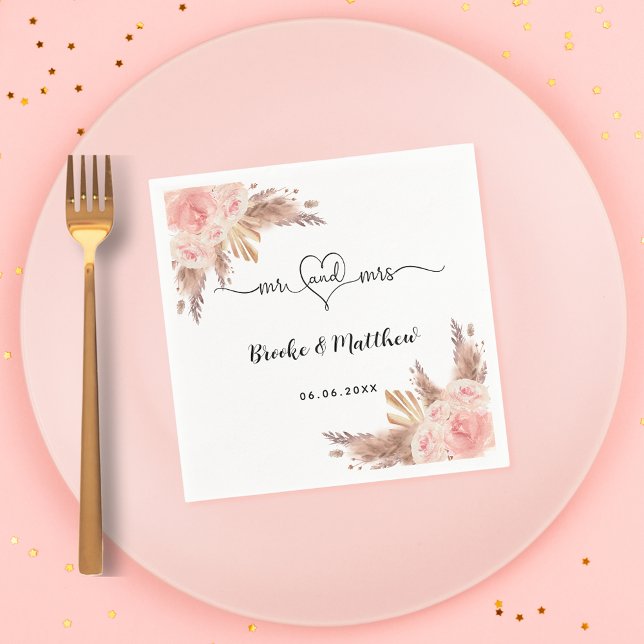 Serviette En Papier Pampas fleurs d'herbe m. coeur boho mariage (Créateur téléchargé)