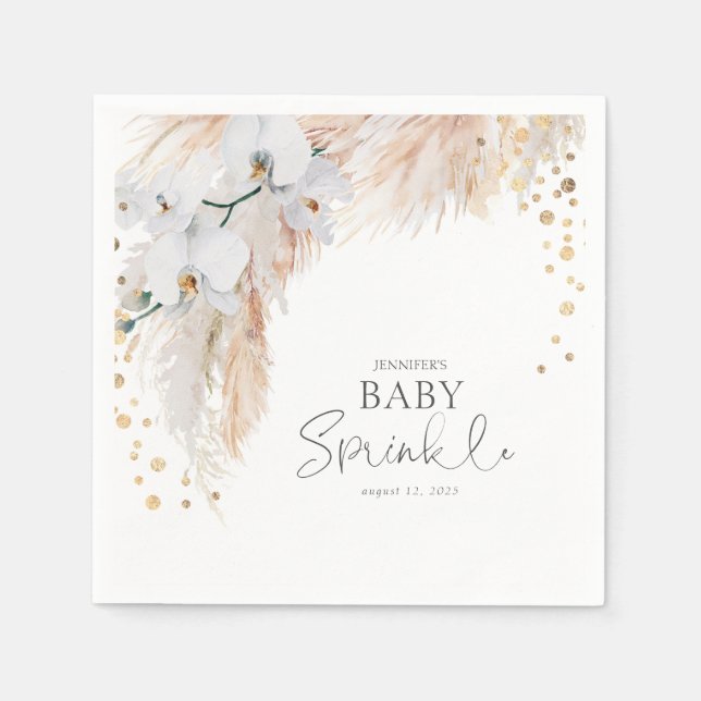 Serviette En Papier Pampas Grass Blanc Floral Bébé Parsemer (Devant)