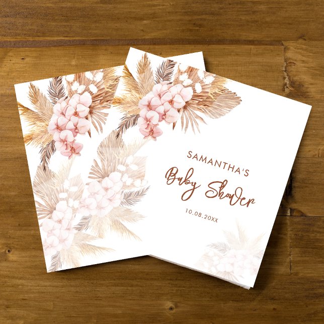 Serviette En Papier Pampas Grass Boho Girl Baby shower (Pampas Grass Script Baby Shower Terracotta Paper Napkins)