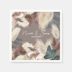 Serviette En Papier Pampas Grass et Feuille Mariage de la terre bohème