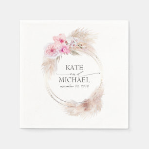 Serviette En Papier Pampas Grass et Orchidées roses Floral Tropical