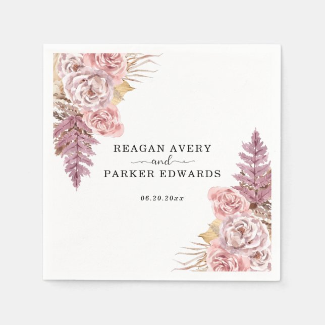 Serviette En Papier Pampas Grass Floral Purple Mariage personnalisé (Devant)