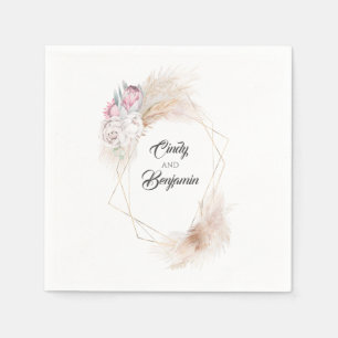 Serviette En Papier Pampas Grass King Protea Floral Wreath Mariage