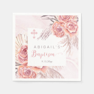 Serviette En Papier Pampas Grass  Rose Rose Blooms Girl Baptism