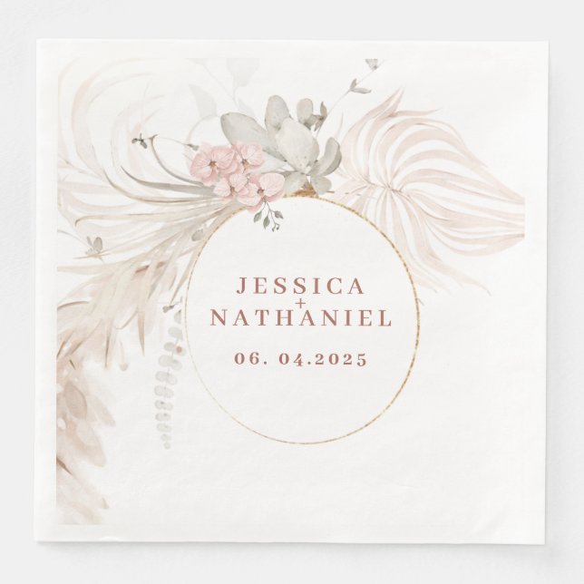 Serviette En Papier Pampas Mariage floral Boho en laiton (Devant)