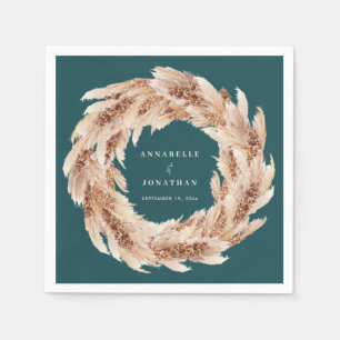 Serviette En Papier Pampas naturel bohème moderne mariage turquoise