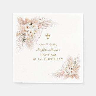 Serviette En Papier Pampas Rose Désert Grass 1er Anniversaire Baptême