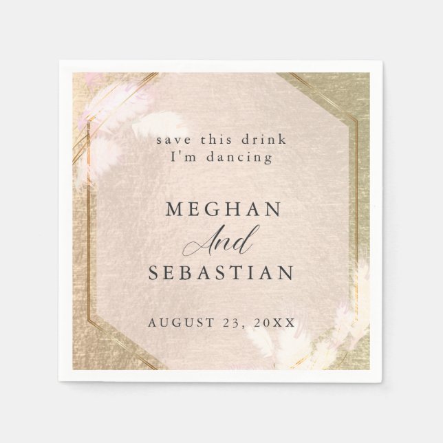 Serviette En Papier Pampas Rose en or (Devant)