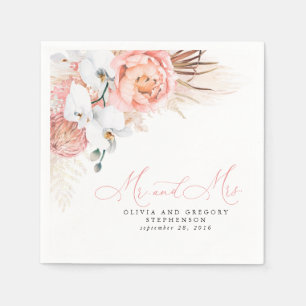 Serviette En Papier Pampas Rose Floral Mariage Grass Napkins