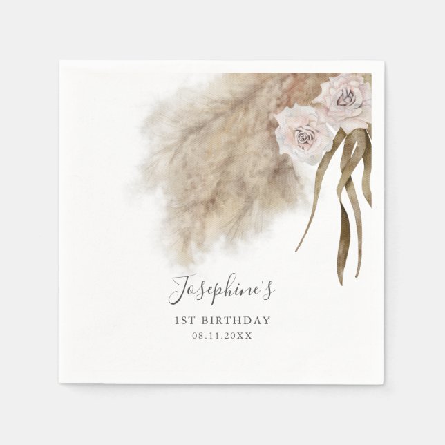 Serviette En Papier Pampas rose Grass Anniversaire (Devant)