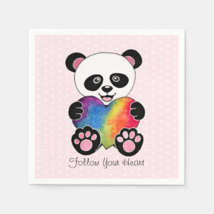 Serviette En Papier Panda Aquarelle Cute Avec Coeur Arc En Ciel