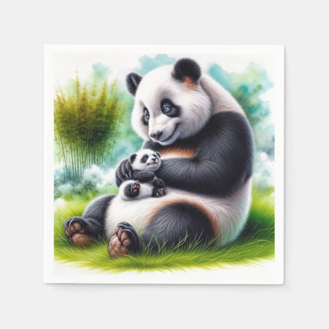 Serviette En Papier Panda Bear Avec Son Petit (Devant)