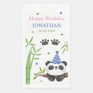 Serviette En Papier Panda Bear Green Bamboo Kids Birthday 