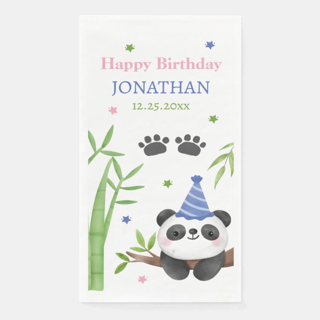Serviette En Papier Panda Bear Green Bamboo Kids Birthday  (Devant)