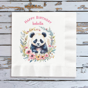 Serviette En Papier Panda Bear in Flowers Fille Anniversaire Personnal