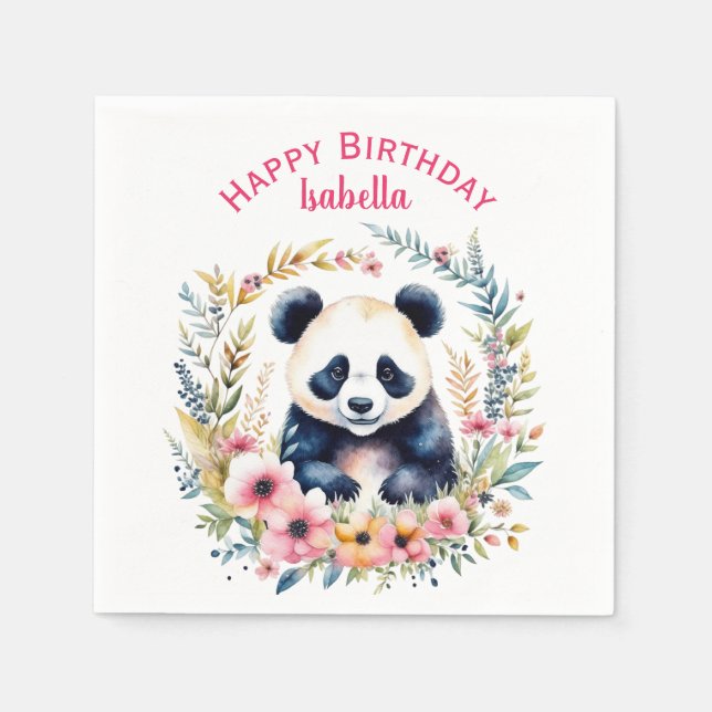 Serviette En Papier Panda Bear in Flowers Fille Anniversaire Personnal (Devant)