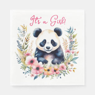 Serviette En Papier Panda Bear in Flowers La fille C'est une fille