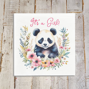 Serviette En Papier Panda Bear in Flowers La fille C'est une fille