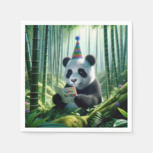Serviette En Papier Panda Bear Lecture d'une carte d'anniversaire