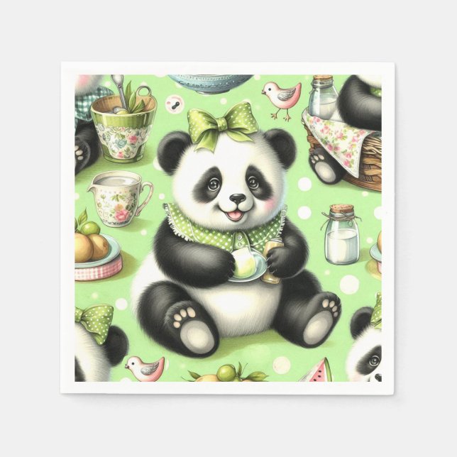 Serviette En Papier Panda bébé mignonne vintage (Devant)