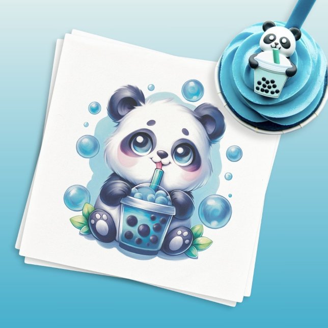 Serviette En Papier Panda Boire Bleu Boba Bubble Thé (Créateur téléchargé)