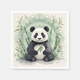 Serviette En Papier Panda dodu assis en posture de lotus