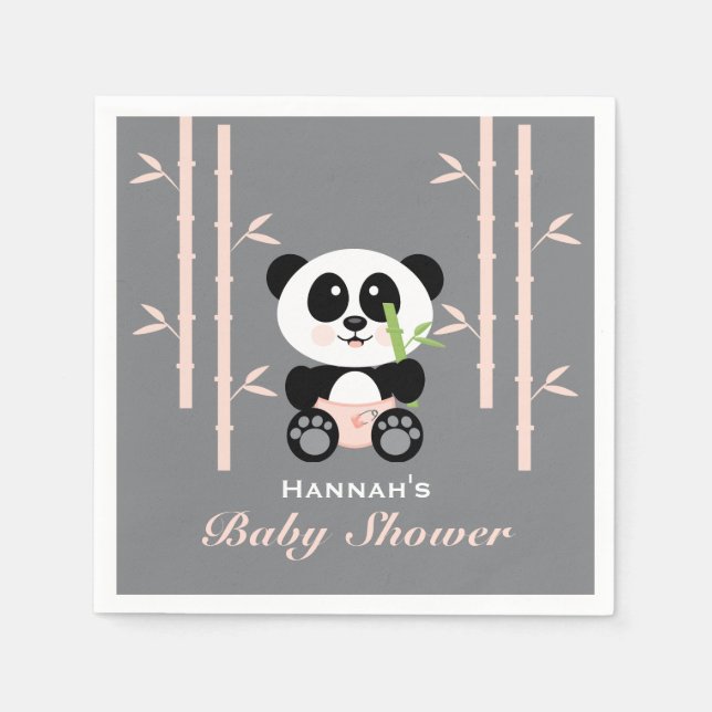 Serviette En Papier Panda en bambou rose dans le Baby shower des plong (Devant)