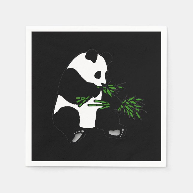 Serviette En Papier Panda géant mange du bambou noir (Devant)