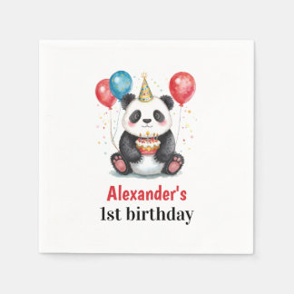 Serviette En Papier Panda mignonne avec ballons et gâteau 1er annivers