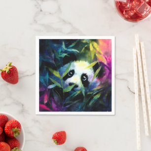 Serviette En Papier Panda Peeking Bamboo Aquarelle