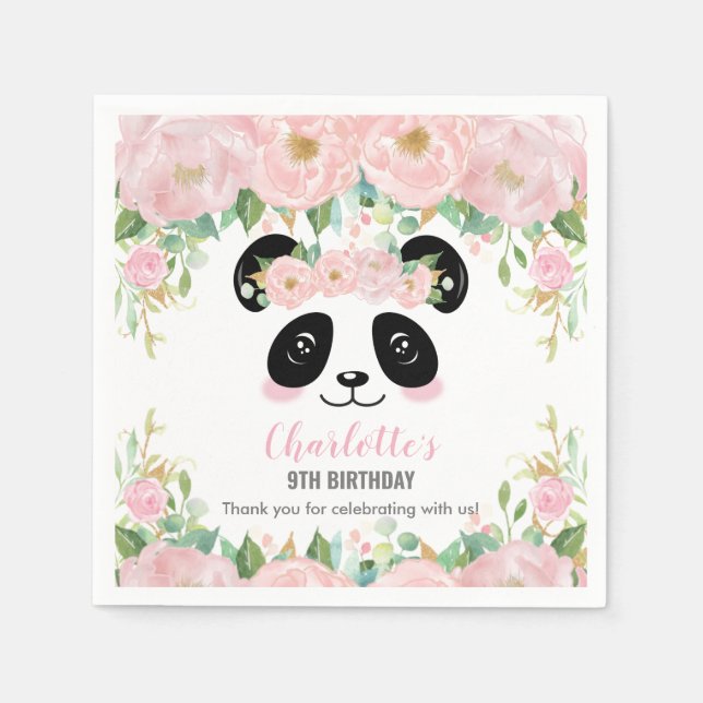 Serviette En Papier Panda rose floral mignonne fête d'anniversaire béb (Devant)