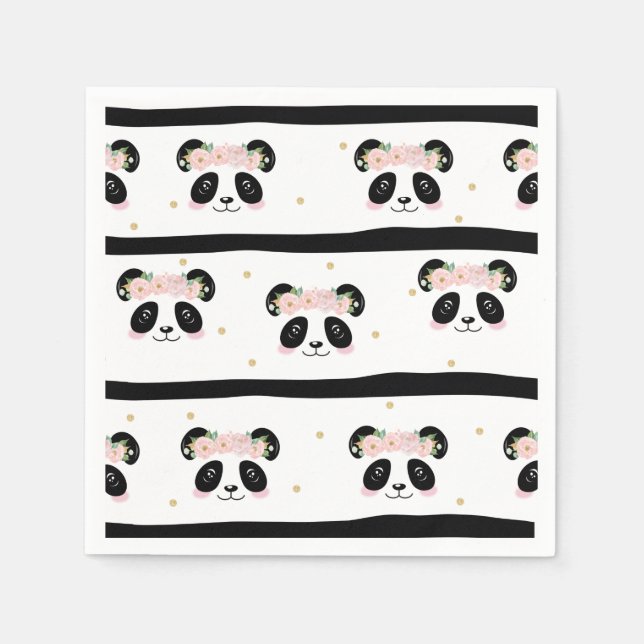 Serviette En Papier Panda rose floral mignonne fête d'anniversaire béb (Devant)