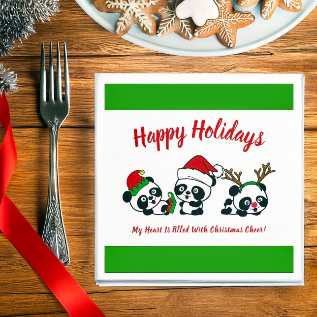 Serviette En Papier Pandas de Noël personnalisés (Créateur téléchargé)