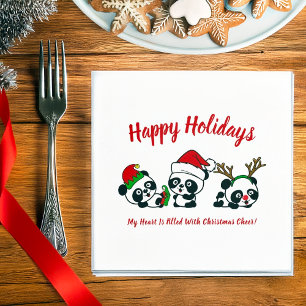 Serviette En Papier Pandas de Noël personnalisés